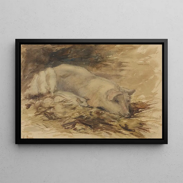 Schwein mit Ferkeln - Frans Smissaert — gerahmtes Bild an der Wand