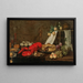 Ein Hummer, Austern, ein Gebäck, gemischte Früchte und gefüllte Weingläser auf einem teilweise drapierten Tisch - Frans Ykens — gerahmtes Bild an der Wand