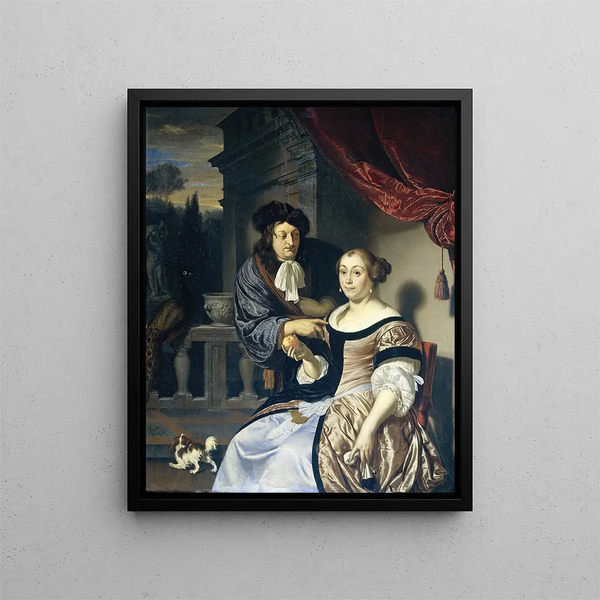 Ein Mann und eine Frau - Frans van Mieris der Ältere — gerahmtes Bild an der Wand