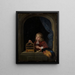 Junge mit einem Vogelkäfig am Fenster - Frans van Mieris der Ältere — gerahmtes Bild an der Wand