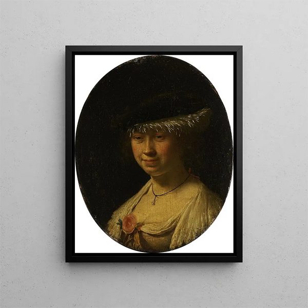 Portrait einer Frau mit Kappe - Frans van Mieris der Ältere — gerahmtes Bild an der Wand