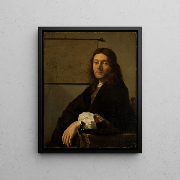 Portrait eines jungen Mannes - Frans van Mieris der Ältere — gerahmtes Bild an der Wand