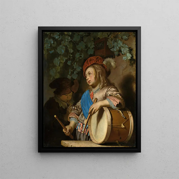 Der Jungen-Schlagzeuger - Frans van Mieris der Ältere — gerahmtes Bild an der Wand
