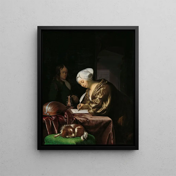 L Schriftsteller des Briefes - Frans van Mieris der Ältere — gerahmtes Bild an der Wand