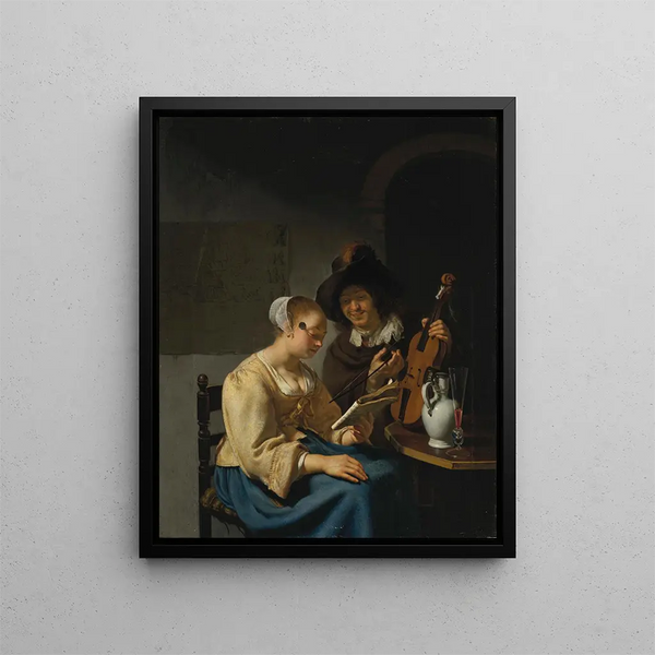 Das Musikunterricht - Frans van Mieris der Ältere — gerahmtes Bild an der Wand