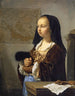 Junge Frau mit einem Federfächer, bereit zum Ausgehen - Frans van Mieris der Ältere — Ansicht des Kunstwerks