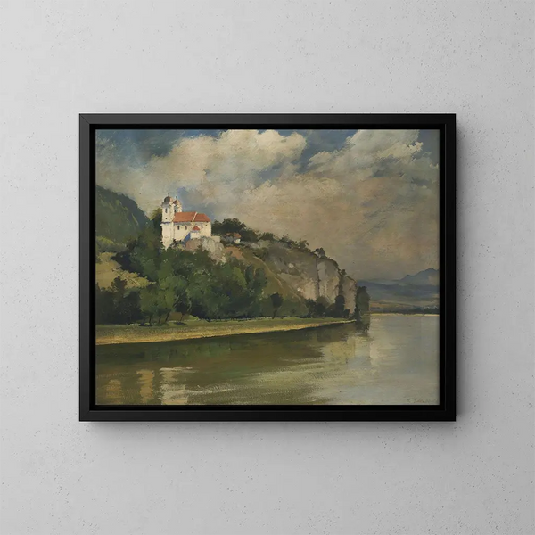 L'église au-dessus de la rivière - František Hladík — gerahmtes Bild an der Wand