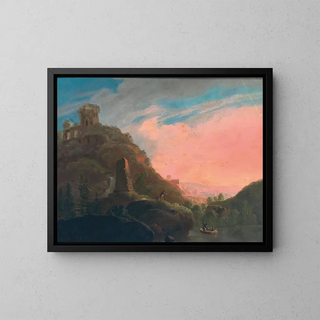 Eine Szene bei Dämmerung in einer weiten ländlichen Landschaft - František Xaver Procházka — gerahmtes Bild an der Wand