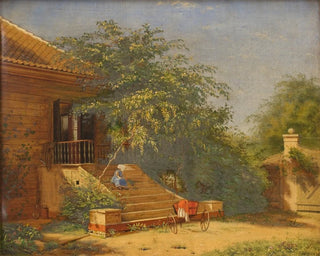 der Gemälde "Les marches du jardin menant au studio du peintre Christen Kbke à Blegdammen, Kopenhagen" von Frants Diderik Böe — Ansicht des Kunstwerks