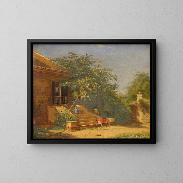 der Gemälde "Les marches du jardin menant au studio du peintre Christen Kbke à Blegdammen, Kopenhagen" von Frants Diderik Böe — gerahmtes Bild an der Wand