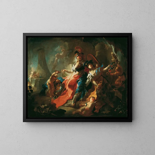 L'Akademie mit ihren Attributen am Fenster der Minerva - Franz Anton Maulbertsch — gerahmtes Bild an der Wand