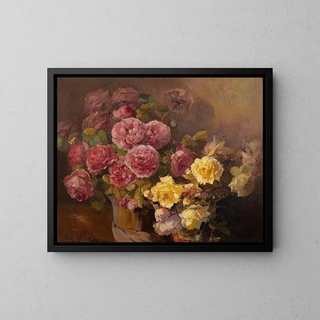 Rote und gelbe Rosen - Franz Arthur Bischoff — gerahmtes Bild an der Wand