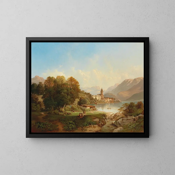 Ansicht auf Saint-Wolfgang am Wolfgangsee - Franz Barbarini — gerahmtes Bild an der Wand