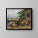 Geflügel am Teichufer mit einem Dorf im Hintergrund - Franz Bernier — gerahmtes Bild an der Wand