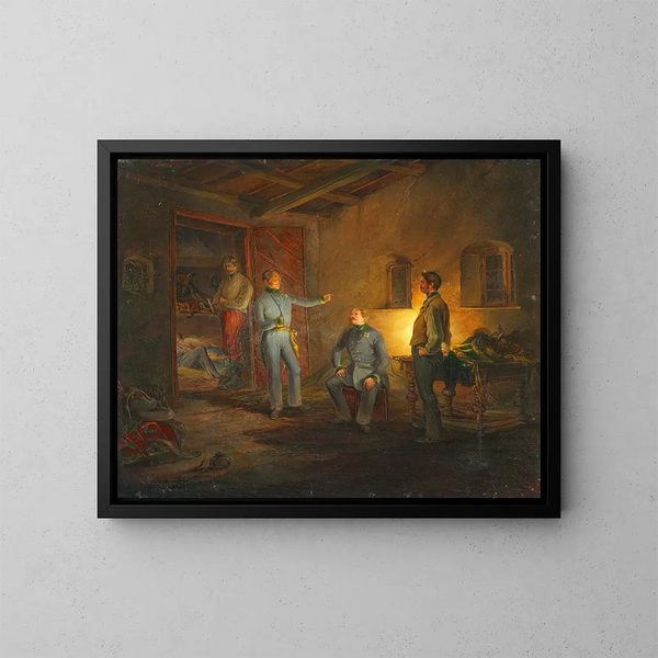 Die letzte Nacht von Kopal mit Oberst Schlechta in einem italienischen Bauernhaus - Franz Brudermann — gerahmtes Bild an der Wand
