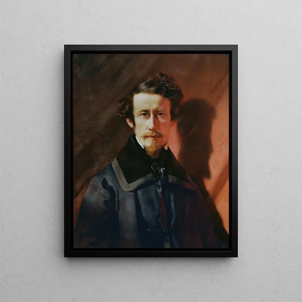 Selbstporträt auf rotem Hintergrund - Franz Eybl — gerahmtes Bild an der Wand