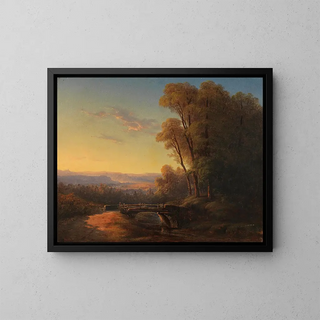 Landschaftsgemälde Süddeutschlands bei Sonnenuntergang - Franz Graf von Pocci — gerahmtes Bild an der Wand