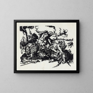 Jagd auf den Löwen - Franz Marc — gerahmtes Bild an der Wand