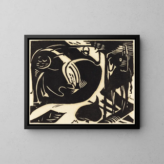 Zwei mythologische Tiere - Franz Marc — gerahmtes Bild an der Wand