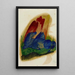 Zwei blaue Pferde vor einem roten Felsen - Franz Marc — gerahmtes Bild an der Wand