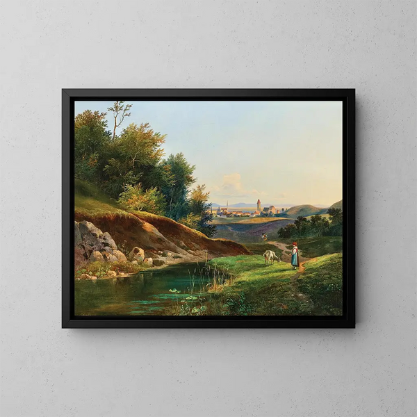 Vue de Perchtoldsdorf près de Vienne - Franz Steinfeld — gerahmtes Bild an der Wand