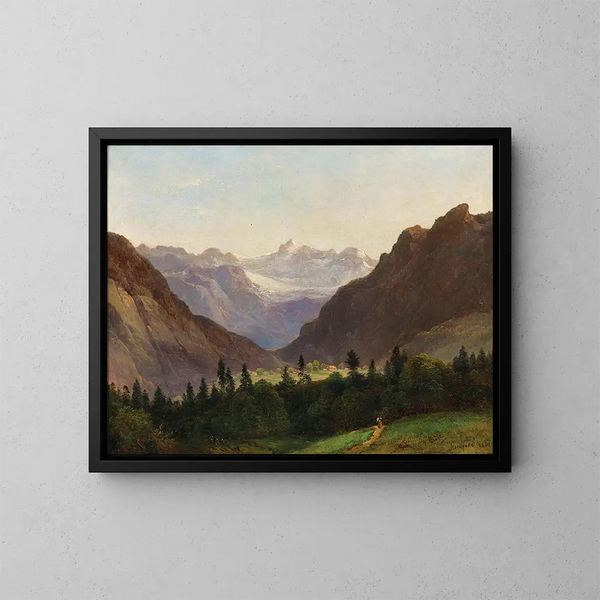 Ansicht des Dachstein-Massivs vom Alpenhotel Wasnerin in Bad Aussee - Franz Steinfeld — gerahmtes Bild an der Wand