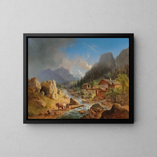 Berglandschaft mit Mühle an einem Bach - Franz Xaver Hofstetten — gerahmtes Bild an der Wand
