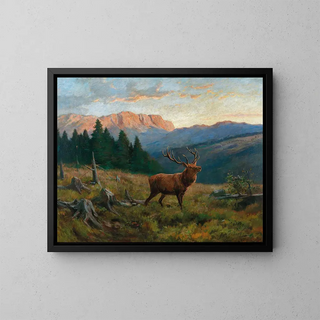 eines königlichen Hirsches bei Dämmerung - Franz Xaver von Pausinger — gerahmtes Bild an der Wand