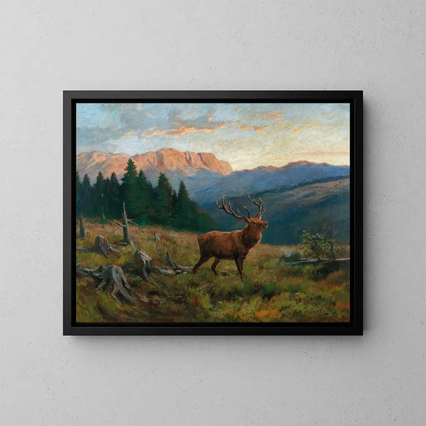 eines königlichen Hirsches bei Dämmerung - Franz Xaver von Pausinger — gerahmtes Bild an der Wand