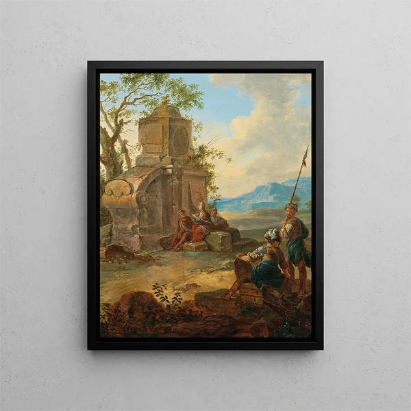 Ein Landschaft mit Ruinen und ruhenden Figuren - Franz de Paula Ferg — gerahmtes Bild an der Wand