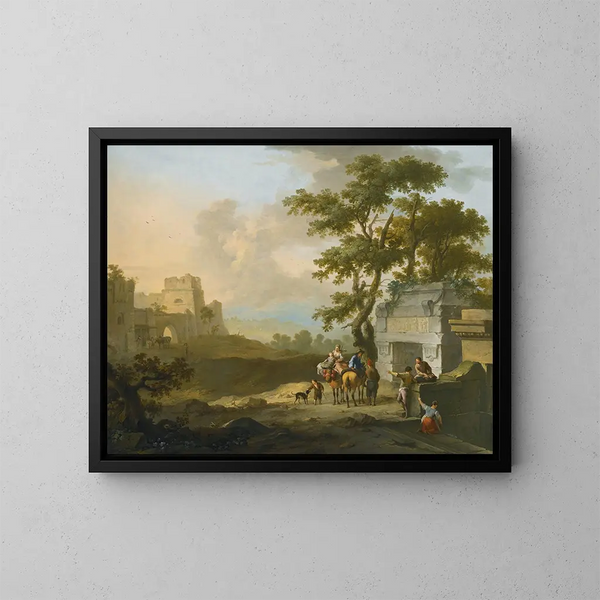 Ein italienisches Landschaftsbild mit Figuren in der Nähe antiker Ruinen - Franz de Paula Ferg — gerahmtes Bild an der Wand