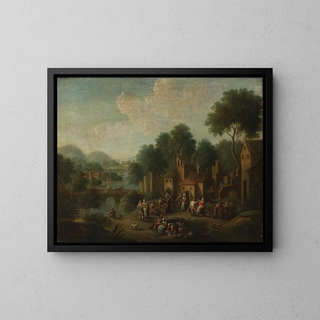Landschaft mit Bauern beim Spielen - Franz de Paula Ferg — gerahmtes Bild an der Wand