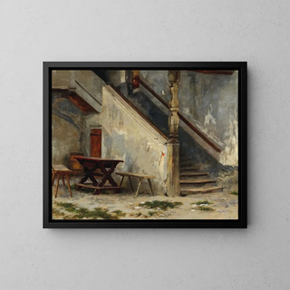 Flur mit Treppe - Franz von Defregger — gerahmtes Bild an der Wand