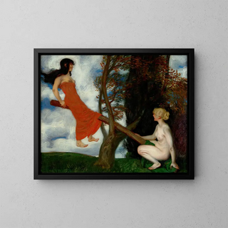 Der Schaukel - Franz von Stuck — gerahmtes Bild an der Wand