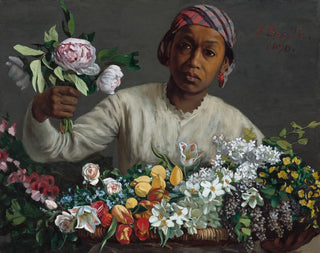 Junge Frau mit Pfingstrosen - Frédéric Bazille — Ansicht des Kunstwerks