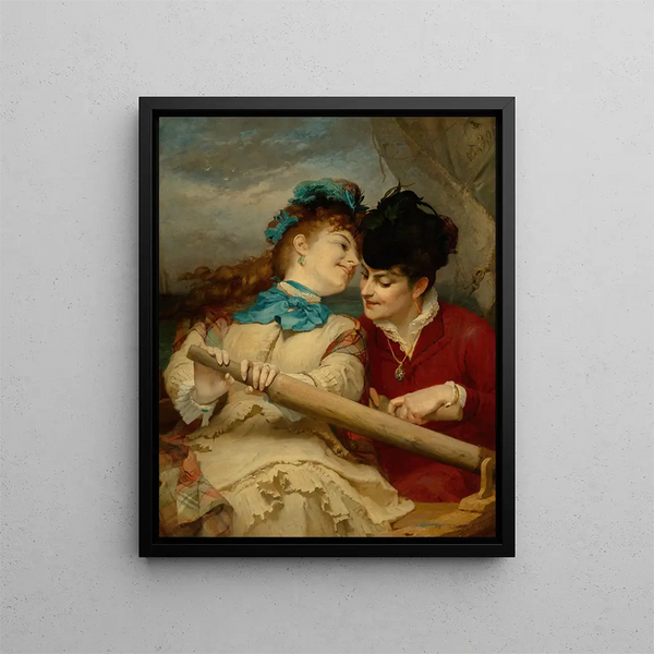 Wovon sprechen die jungen Mädchen Über was die jungen Frauen sprechen - Frederick Arthur Bridgman — gerahmtes Bild an der Wand