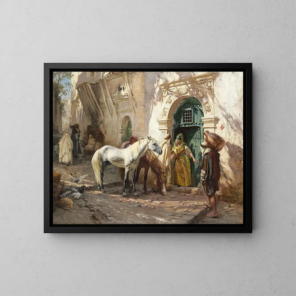 Szene aufgenommen in Marokko - Frederick Arthur Bridgman — gerahmtes Bild an der Wand