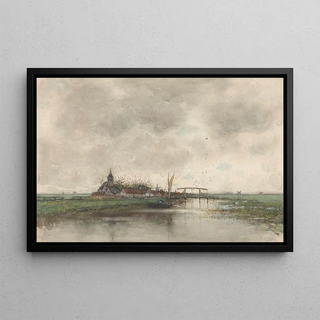 Fredericus Jacobus van Rossum du Chattel - Rivierlandschap met gezicht op een dorp.webp
