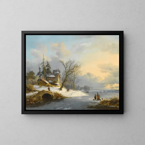 Winterlandschaft mit Spaziergängern und Schlittschuhläufern - Frederik Marinus Kruseman — gerahmtes Bild an der Wand