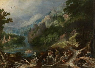 Frederik Van Valckenborch - Mountain Landscape with Travelers at a Well.webp