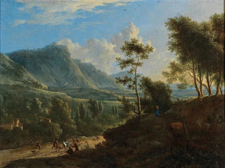 Eine italienische Landschaft mit einer Jagdgesellschaft - Frederik de Moucheron — Ansicht des Kunstwerks