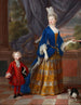 Portrait einer eleganten Dame im Alter von 25 Jahren, begleitet von einem jungen Jungen und einem Spaniel - Französische Schule — Ansicht des Kunstwerks