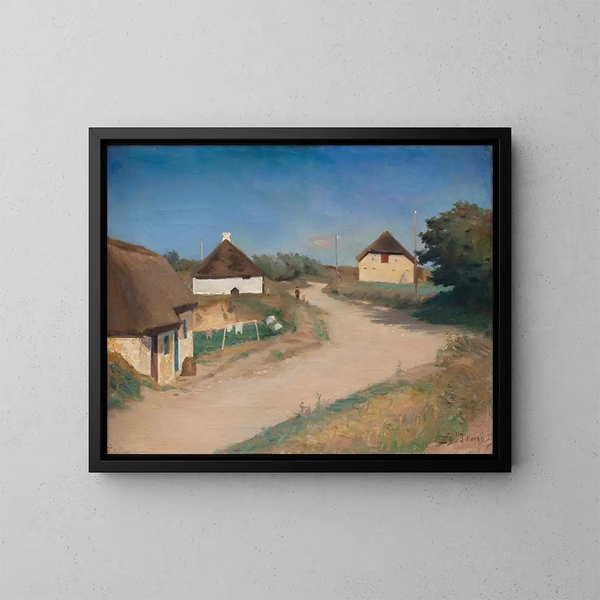 Häuser entlang einer Straße in Mors, Jütland - Fridolin Johansen — gerahmtes Bild an der Wand