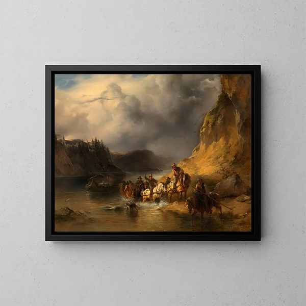 Ein Konvoi von Booten auf der Donau - Friedrich August Matthias Gauermann — gerahmtes Bild an der Wand