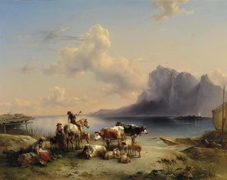 Bergers und Vieh am Ufer des Attersee - Friedrich August Matthias Gauermann — Ansicht des Kunstwerks