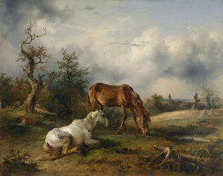 Friedrich August Matthias Gauermann - Schimmel und Fuchs auf der Weide.webp