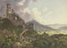 Die Ruinen von Gleiberg und Vetzberg bei Gießen, links die beiden Burgruinen auf den Bergen, rechts ein breites Tal im Vordergrund, Ausflügler und Hirten - Friedrich Christian Reinermann — Ansicht des Kunstwerks