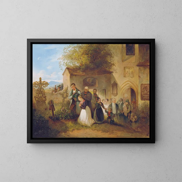 An der Grabstätte, die Verlobte - Friedrich Johann Treml — gerahmtes Bild an der Wand