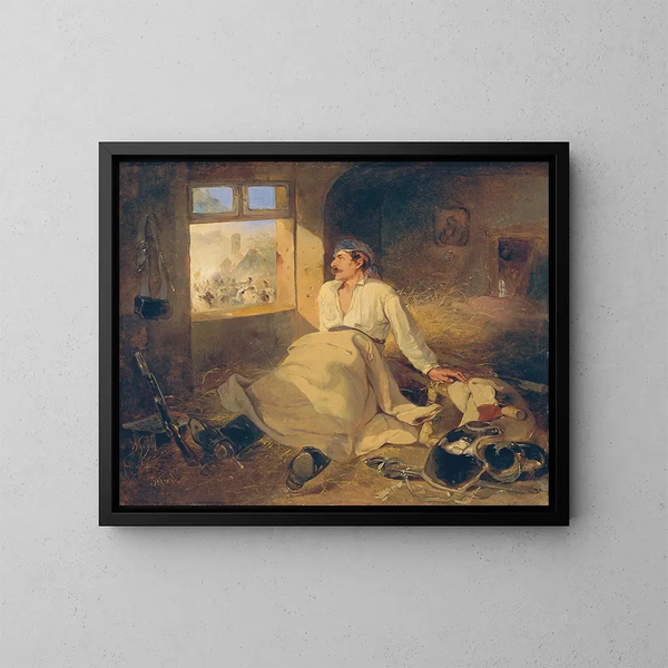 Krassier blessé sur un foin - Friedrich Johann Treml — gerahmtes Bild an der Wand