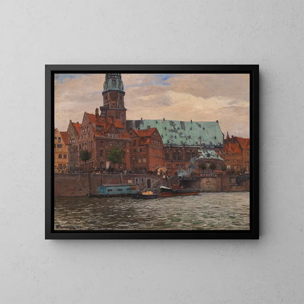 Ansicht der Kirche St. Katharina in Hamburg - Friedrich Kallmorgen — gerahmtes Bild an der Wand